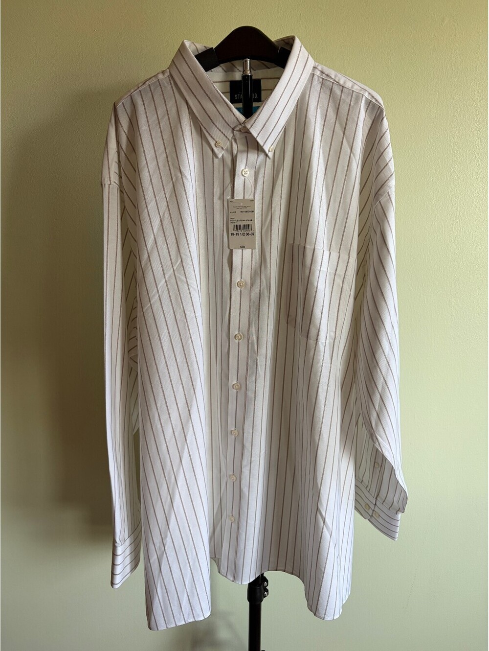 Stafford white brown striped long sleeve dress shirt 20 36 37